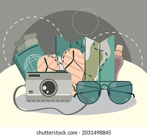 travel summer vacation with sunglasses and camera