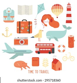 Travel and summer vector icons set.
