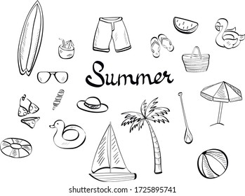 travel, summer vector isolated design elements on white background. Concept for logo, cards, icon
