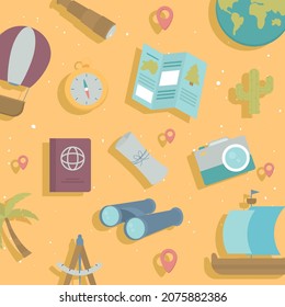 travel supplies wallpaper over yellow