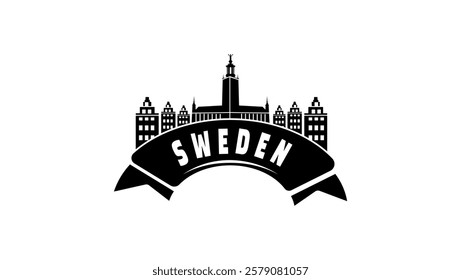 Travel to Sweden, Black Isolated Silhouette