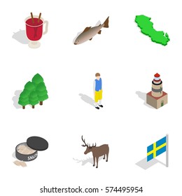 Travel to Sweden icons set. Isometric 3d illustration of 9 travel to Sweden vector icons for web