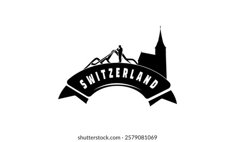 Travel to Switzerland, Black Isolated Silhouette