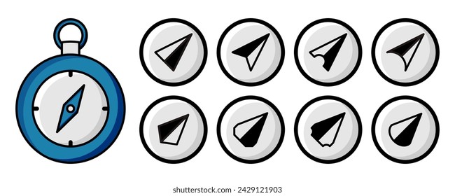 travel symbol compass set icon. vector isolated on white background. design for app, web, poster, social media.