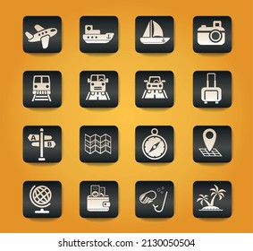 travel symbols on black buttons on yellow background