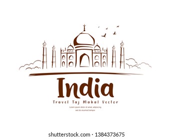 Travel Taj Mahal India vector, sketching drawing background, illustration