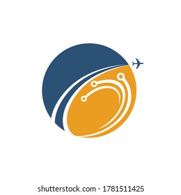 Diseño del logotipo vectorial de tecnología de viajes. Concepto del logotipo de viaje digital.