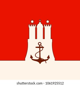 Travel template. Hamburg city coat of arms element and anchor icon