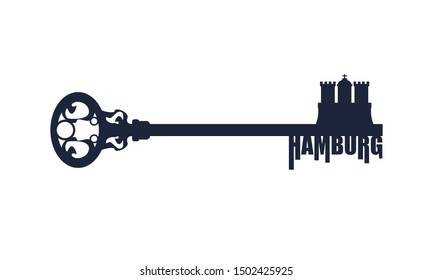 Travel template. Hamburg city element from coat of arms. Flat design style modern illustration concept of a key of travel.