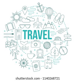 Travel template with modern thin line elements. Adventure poster.