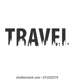 Travel text or labels with silhouette of forest