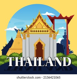 Travel Thailand attraction and landscape icon illustration