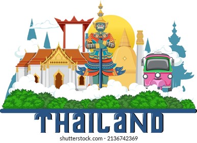 Travel Thailand attraction and landscape temple icon illustration