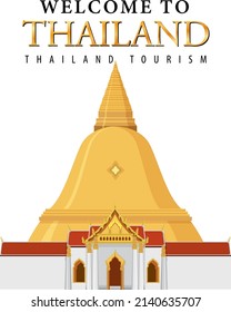 Travel Thailand attraction and landscape temple icon illustration