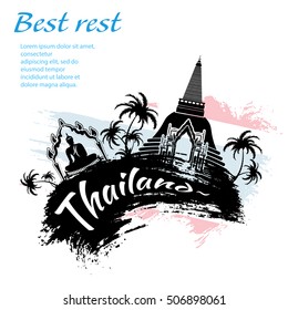 Travel Thailand grunge style design for your business easily editable elements, vector illustration