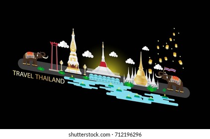 Travel Thailand, landmark and culture. Concept paper art. Vector illustration