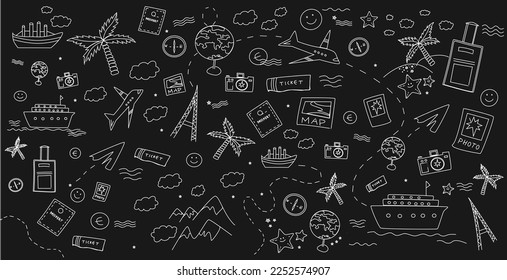 Travel theme black background vector illustration.