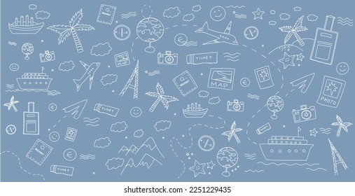 Travel theme doodle set background vector illustration.