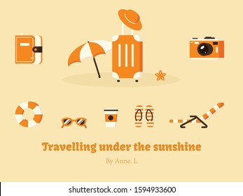 Travel Theme Objects Set - warm color