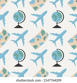 Travel theme pattern on light background for web design. Vector image to use as background