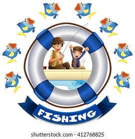 Travel theme with people fishing  illustration