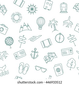 Travel Theme Seamless Pattern With Modern Graphic Thin Line Elements