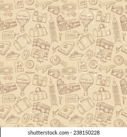 Travel theme seamless vector grunge background