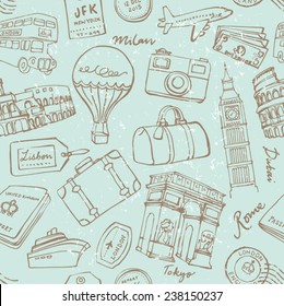 Travel theme seamless vector grunge background