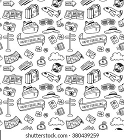 Travel Themed Doodle Seamless Background