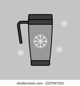Travel thermo cup vector isolated grayscale icon. Winter sign. Graph symbol for travel and tourism web site and apps design, logo, app, UI