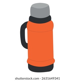 Travel thermos for drinks, tea or coffee when traveling. Vector drawing of a red circle on a white background.