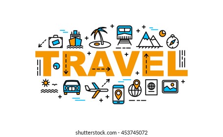 Travel thin line flat style banner, tourism and vacation concept