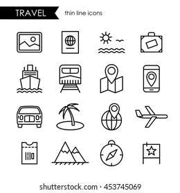 Travel thin line icon set, for web use, tour booking application symbols