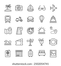 Travel thin line icons collection. For website marketing design, logo, app, template, ui, etc. Vector illustration.