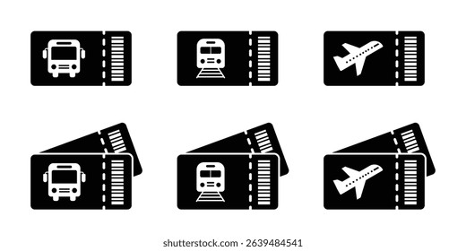 Travel ticket for bus, train and plane ticket vector. Vector transit ticket collection. Public transport pass set with barcodes Flat design.