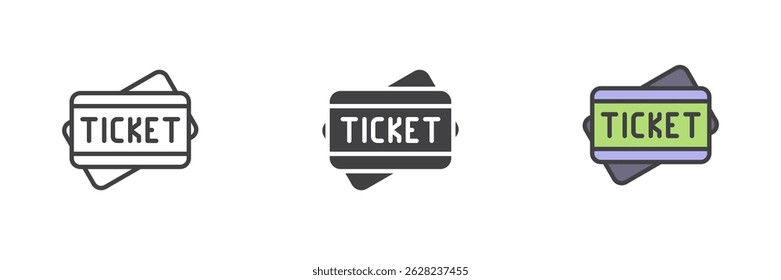 Travel ticket different style icon set. Line, glyph and filled outline colorful version, outline and filled vector sign. Symbol, logo illustration. Vector graphics