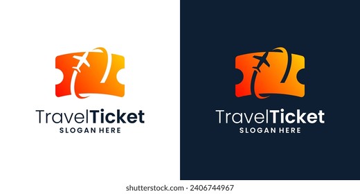 Travel ticket logo design template. airplane logo with ticket graphic design vector. Symbol, icon, creative.