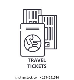 Travel tickets line icon concept. Travel tickets vector linear illustration, symbol, sign