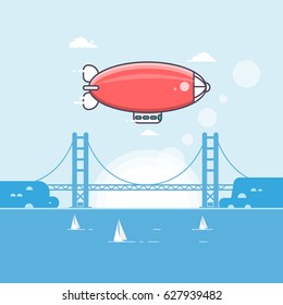 Travel time Airship in the sky with clouds Vector illustration