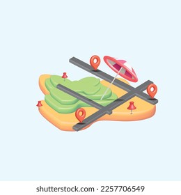 Travel time business concept 3d illustration,map pin summer season vlog location