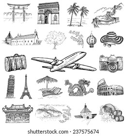 travel time. hand drawing set of vector sketches