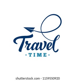 Travel time. Hand drawn lettering. Vector illustration.