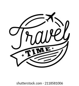 Travel Time Hand Lettering Design Template. Vector and Illustration