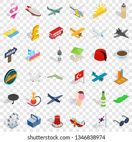 Travel time icons set. Isometric style of 36 travel time vector icons for web for any design