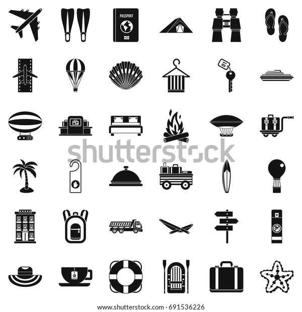Travel time icons set.\
Simple style of 36 travel time vector icons for web isolated on\
white background