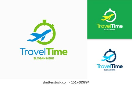 Travel Time logo designs concept vector, Plane and Timer logo symbol icon template