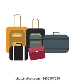 Travel time poster vector design. Tourist agency web banner with lettering. Luggage, baggage in departure lounge. Multicolor suitcases design element. Holiday, vacation, trip abroad