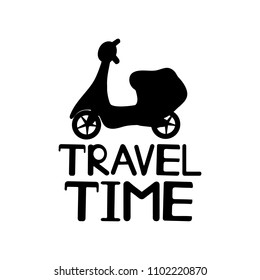 Travel time text and black moped icon. Vector illustration