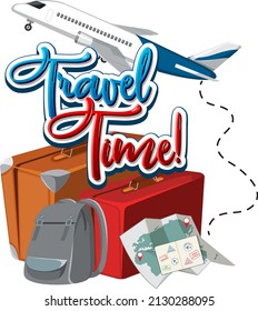 Travel TIme typography design with an airplane illustration