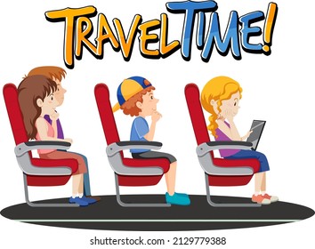 Diseño tipográfico de tiempo de viaje con ilustración de pasajeros